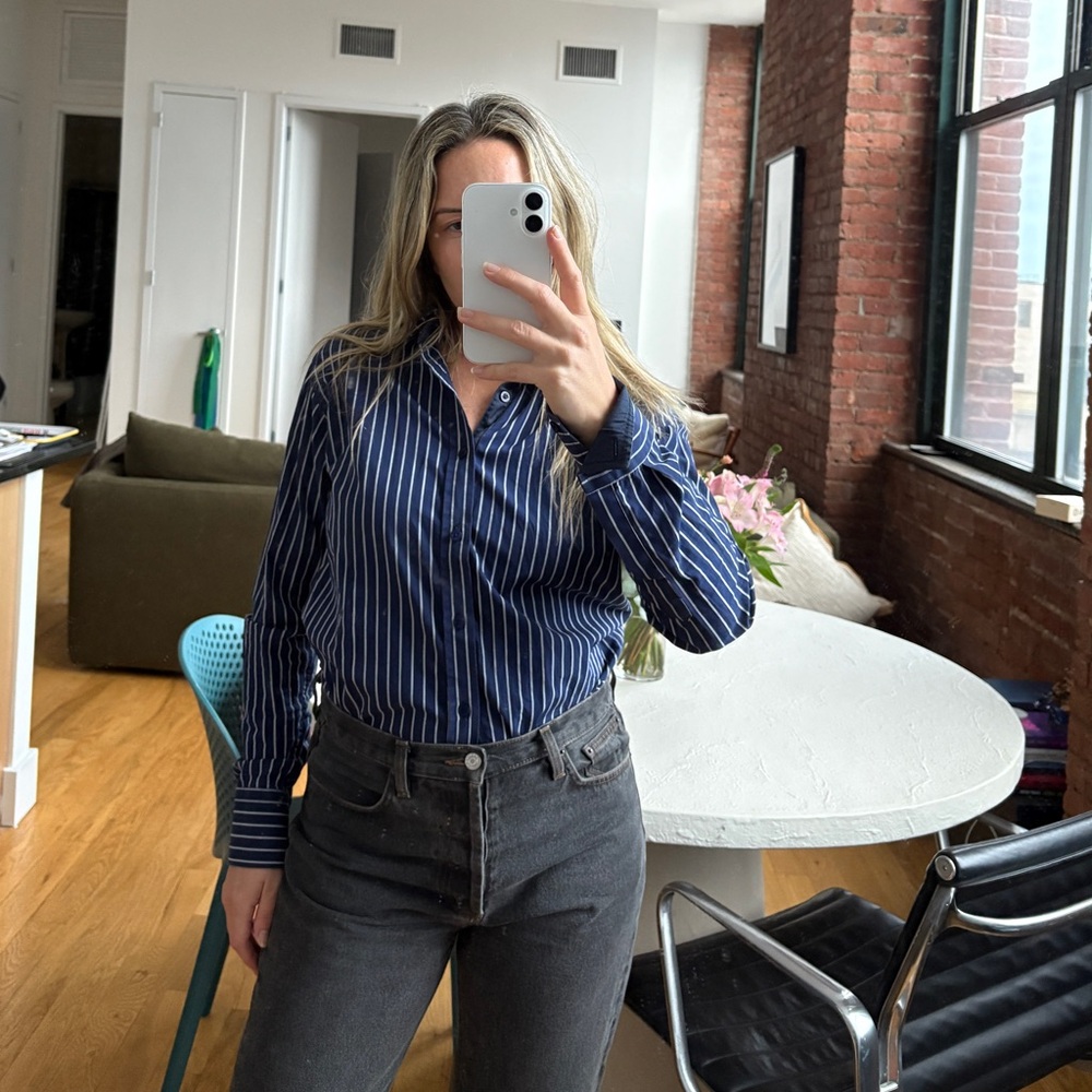 Vintage Blue Striped Button-Up Shirt